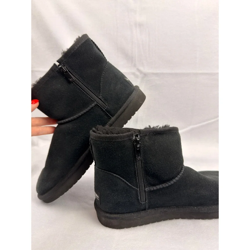 Koolaburra by UGG Koola Short Black Suede Ankle Boots Side Zip 1116770 Womens 5